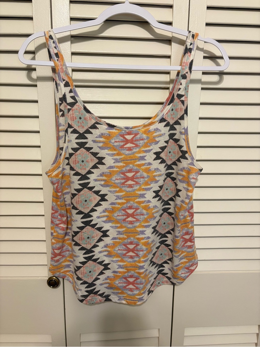 Billabong Women's Aztec-Pattern Tank Top in White, Yellow, Pink, Black